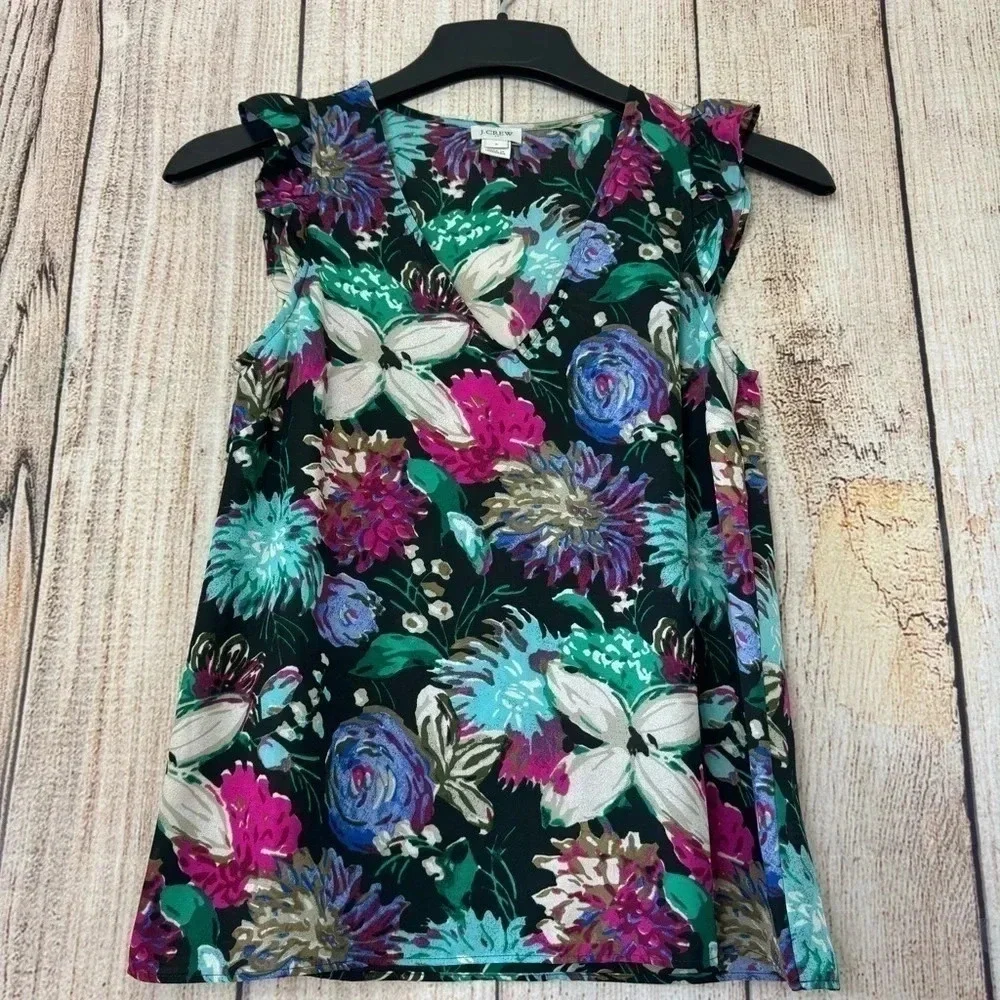 J.crew Womens Printed sleeveless Ruffle tops size 2